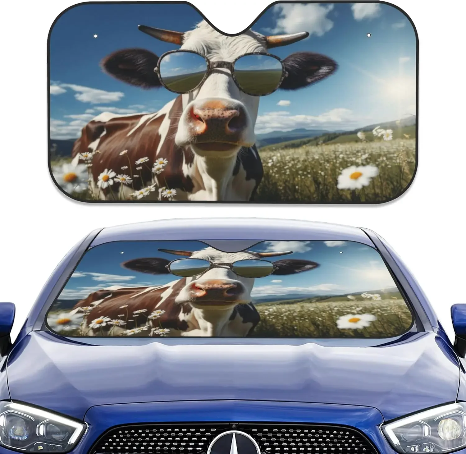 

Car Sun Sha Windshield,Cool Cow Wearing Sunglasses Foldable Sunsha For Car Windshield,Car Windshield Sunsha Sun Heat UV Ra