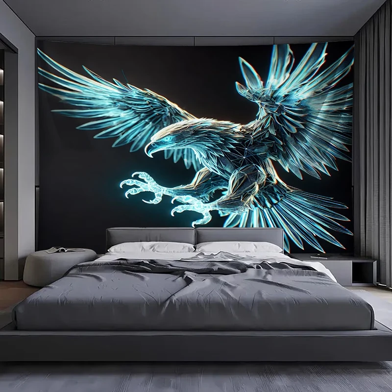 1PC Blue Neon Eagle Art Print Backdrop Banner, Bedroom Living Room Photo Background, Polyester, Home Decor, Wall Art