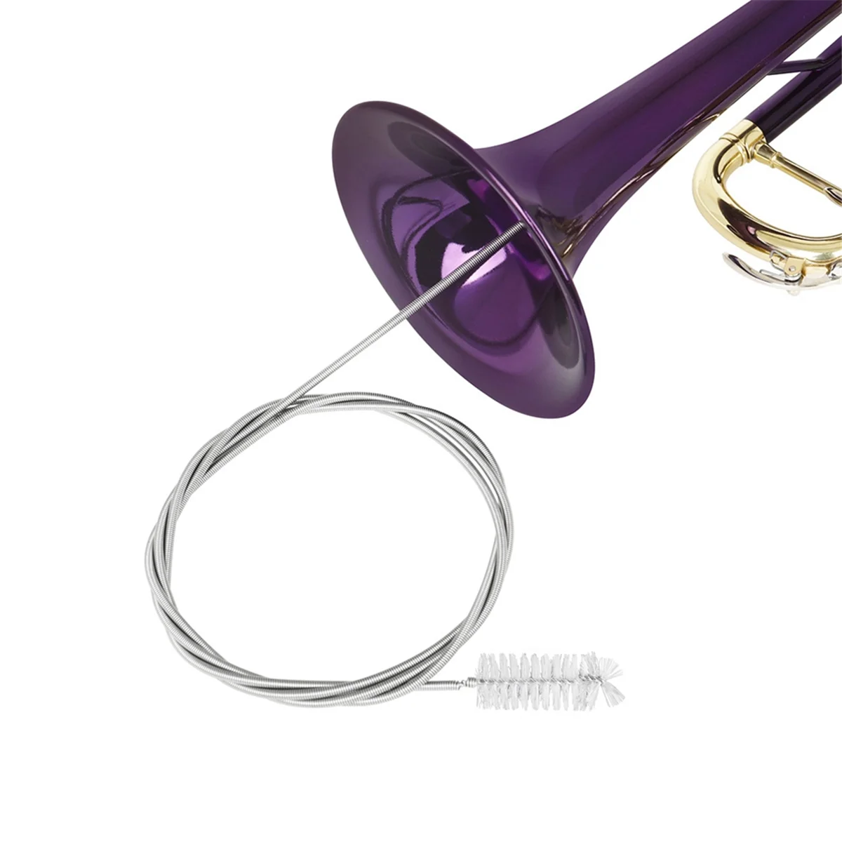 N21R 3Pcs French Horn Trombone Trumpet Cleaning Set Stainless Steel Nylon Brush Musical Instrument Cleaning Brush