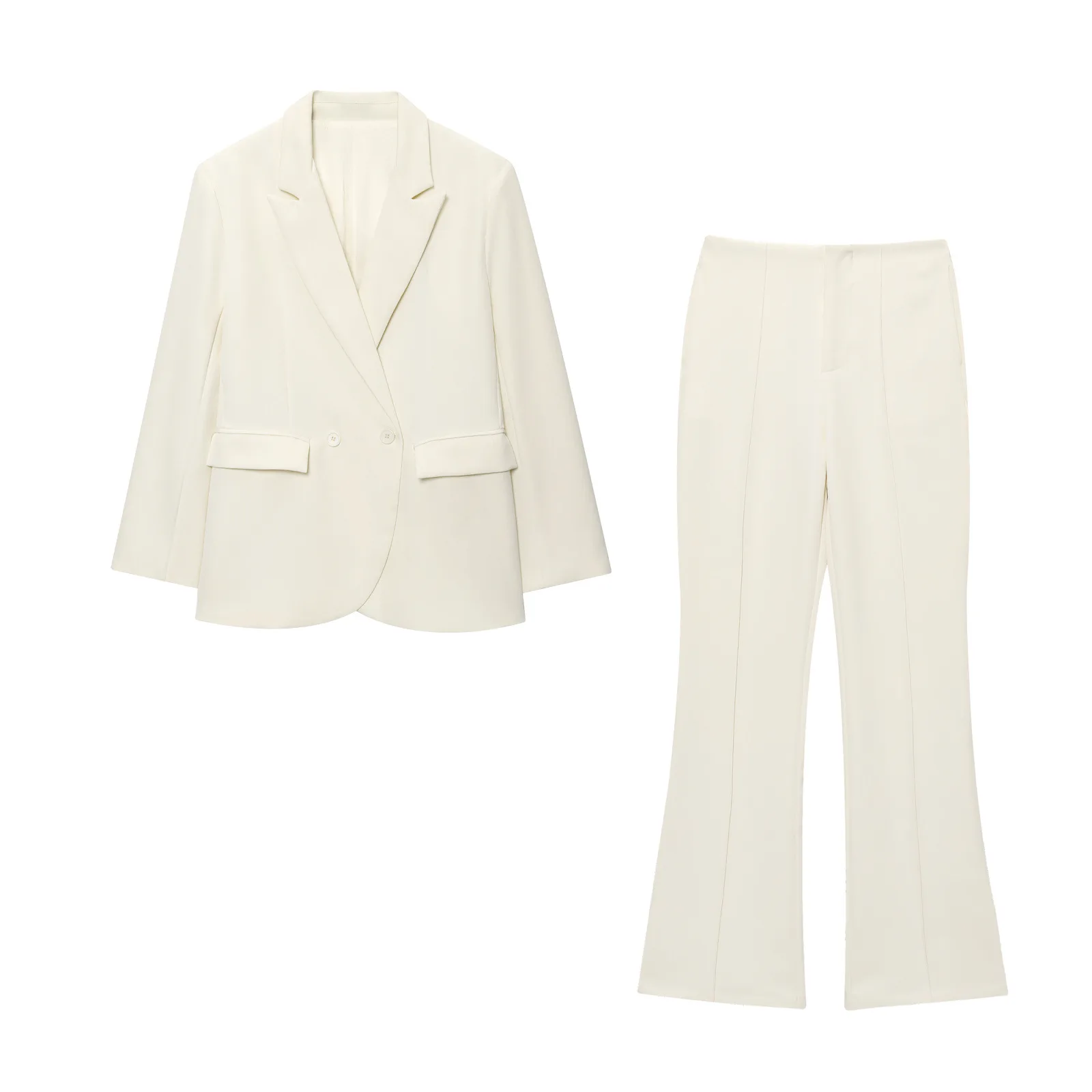 

Autumn High-Waist Wide Leg Pants Office Lady Two Piece Pant Set Double breasted Long sleeved Suit Coat Simple Loose Pants