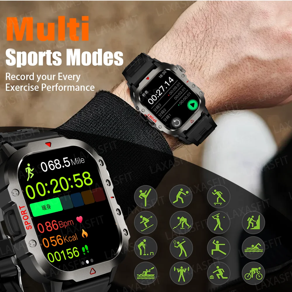 G.L Wear H12 and Q11 Military Smart Watch Men Outdoor Sports Fitness Tracker Health Monitor Bluetooth Call Smartwatch image 3