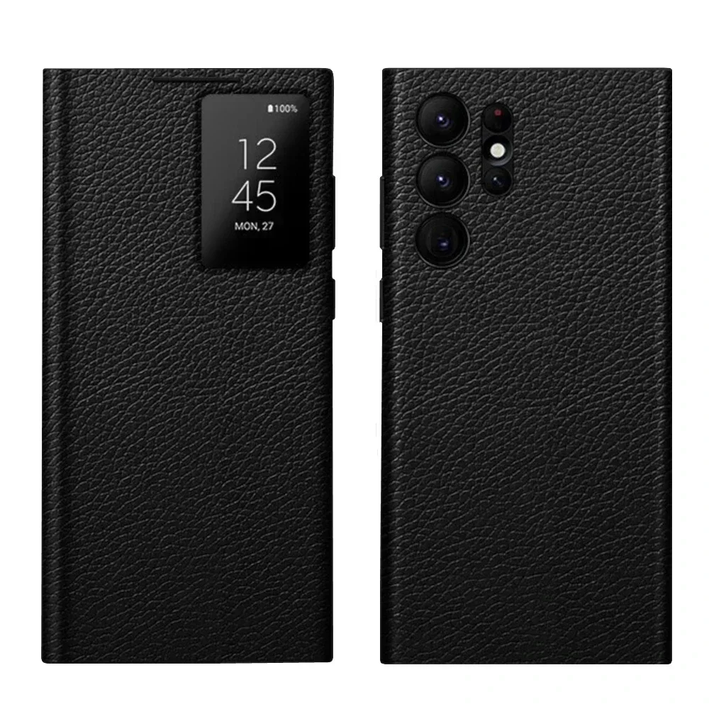 Cephalic dermis Leather Smart View Wallet Flip Phone Case For Samsung Galaxy S24 Ultra/S23Ultra Free-flip Cover With smart chips