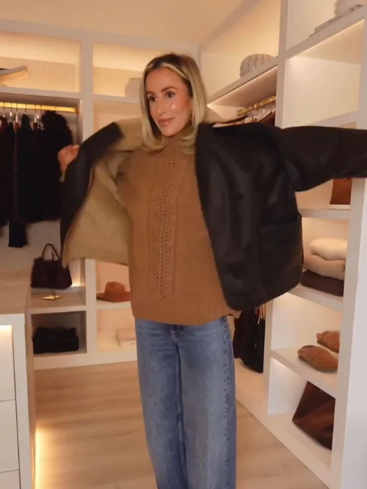 

HH Woman Fashion Winter Long Sleeves Half Turtleneck Knitting Pullover Sweater Female Versatile Casual Street Style SweaterTops