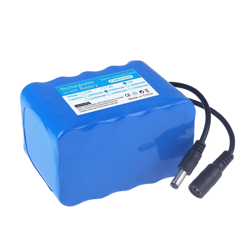 12V 15Ah 18650 Lithium Battery Pack 3S5P Rechargeable Battery with BMS 12.6v Charger for Fishing Bicycle Large Capacity Battery