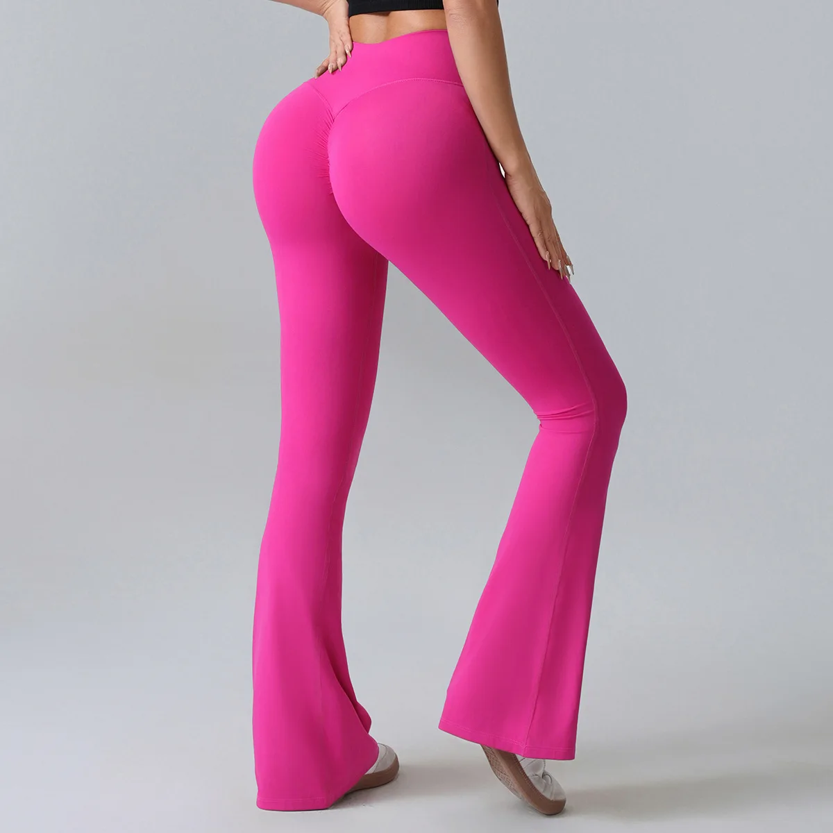 

High Waist Yoga Pants Women's Fitness Sporty Casual Seamless Solid Color Bootcut Trousers for Ladies Pure Color