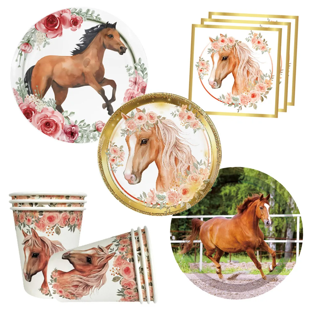 

Horse Birthday Party Supplies Horse Racing Plates Napkins Cups Tablecloth Girl Pink Floral Horse Theme Birthday Party Decoration