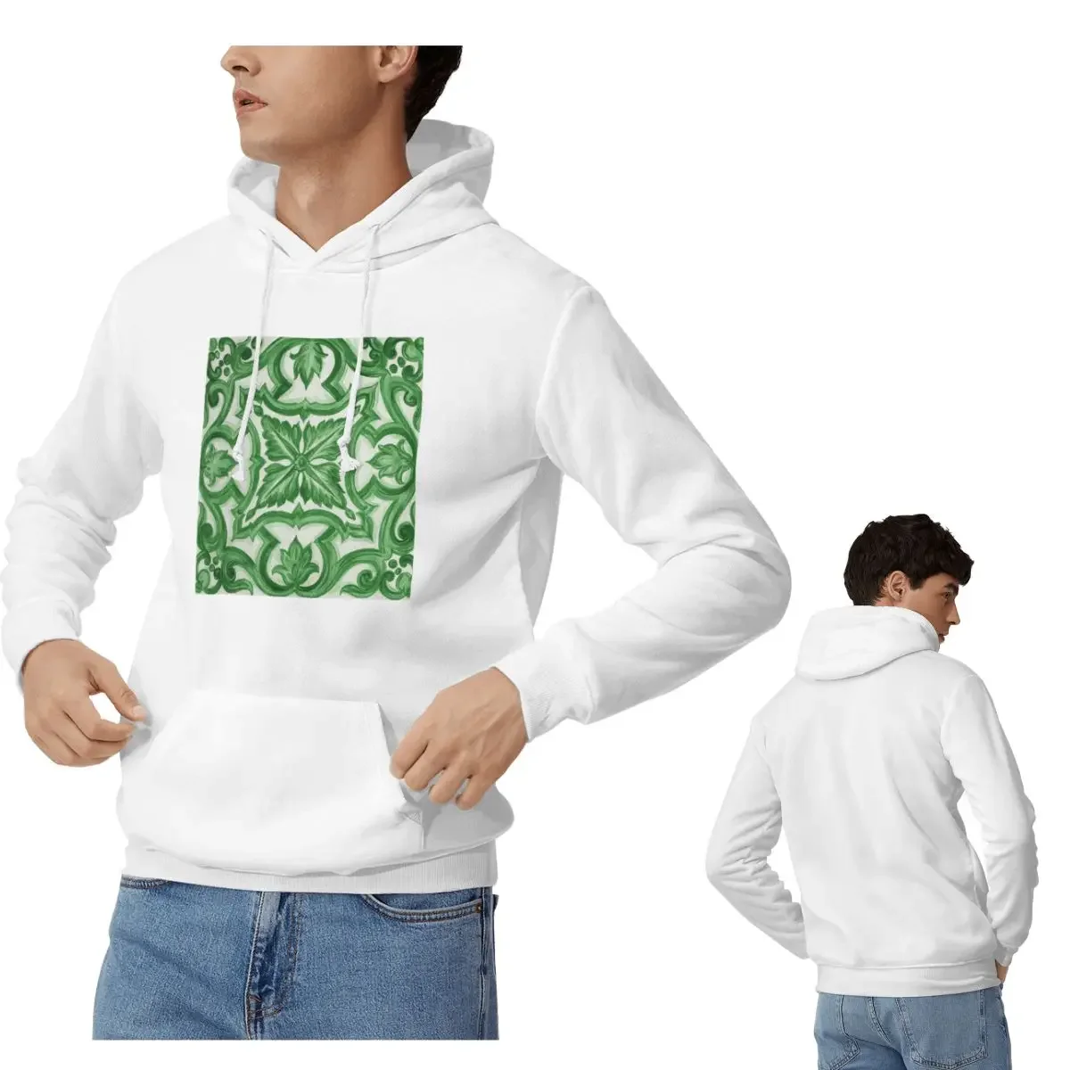 

Зеленые украшенные цветочные средиземноморские сицилийские толстовки из плитки для мужчин и женщин, пуловер, толстовка в стиле хип-хоп с длинными рукавами и капюшоном, осень-зима