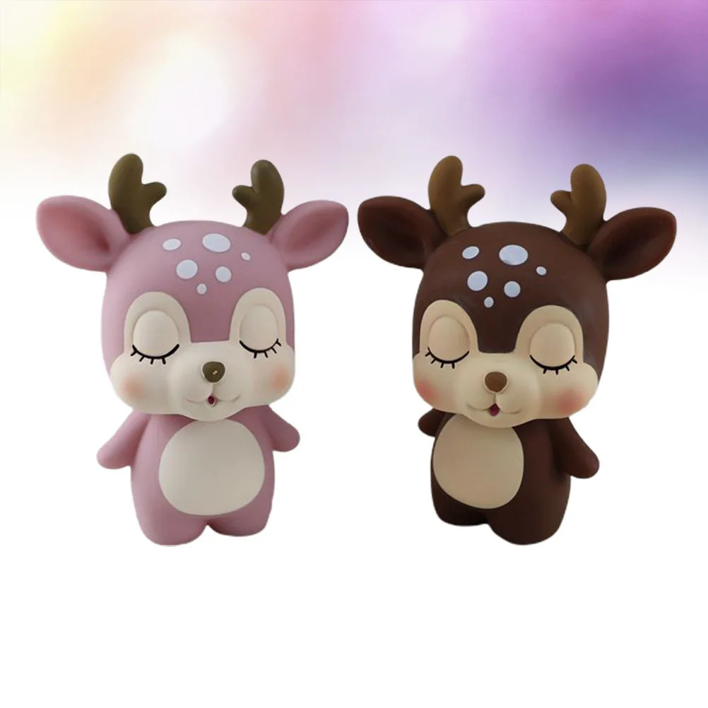 

2Pcs Cartoon Deerlet Cake Decor Adorable Home Car Ornament Fine Workmanship Table Desktop Decoration Gift Option