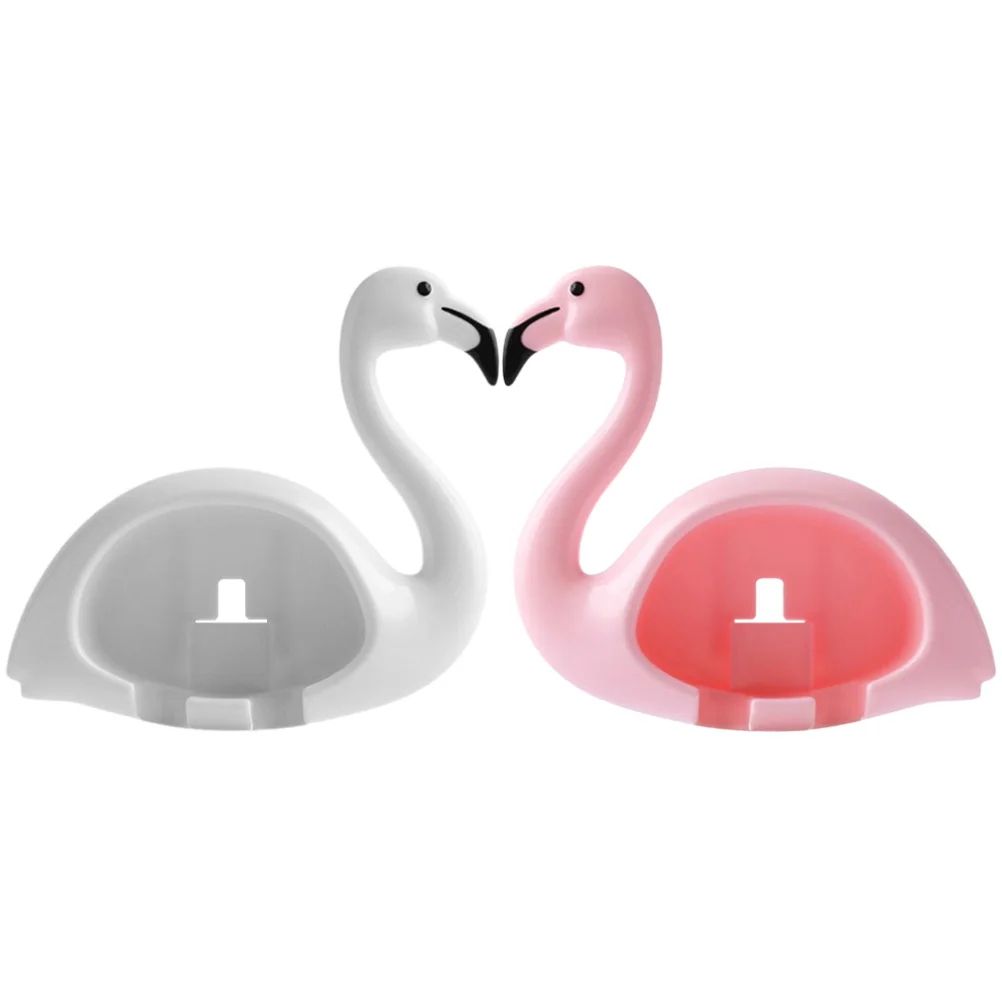 

2Pcs Toothbrush Toothbrush Holder Flamingo Shape Wall Mounted Pink White ABS Bathroom Decor Storage