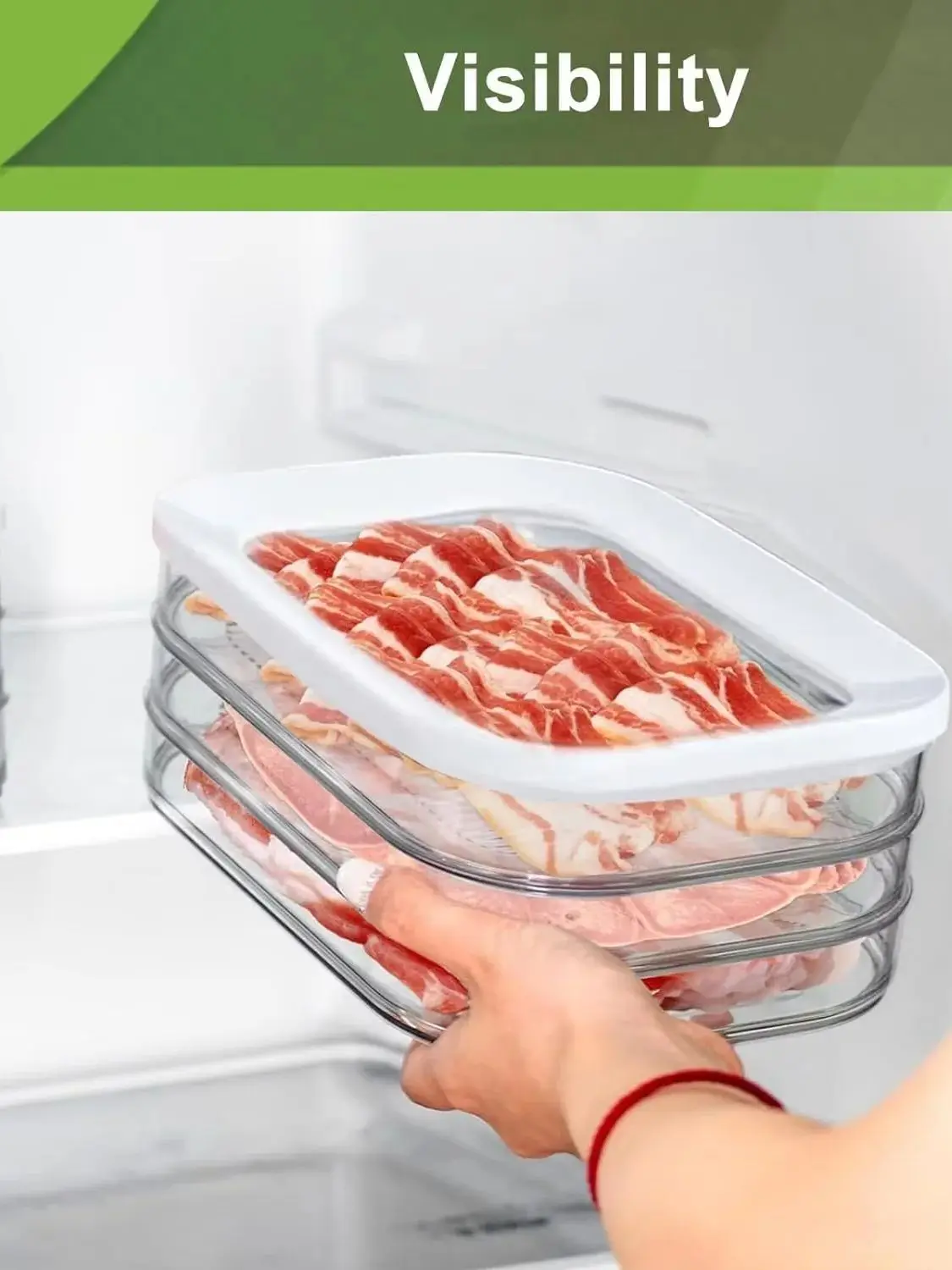 Recipiente de carne para geladeira, bacon, almoço, recipiente de carne para geladeira, recipientes