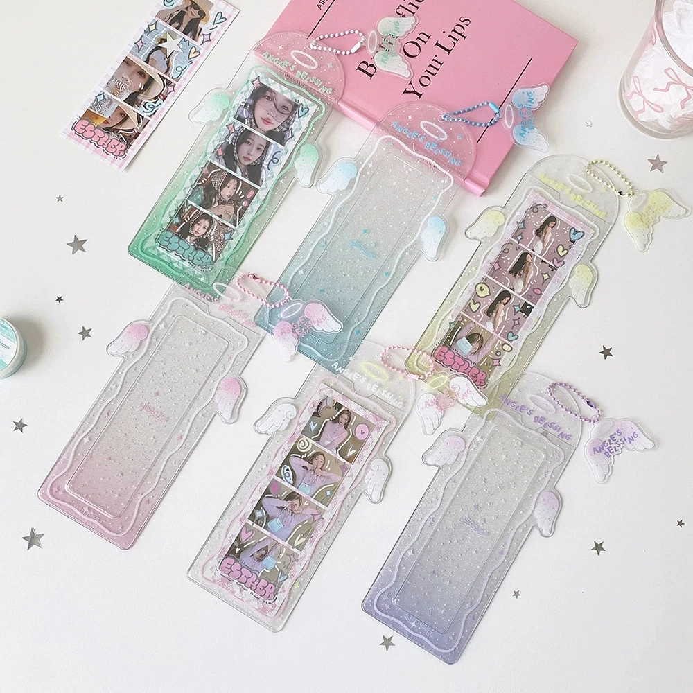 Gradient Glitter Color Angel Wings Photo Booth Holder For 2 x 6 Inch Bookmark 2x6 Photo Strips Album