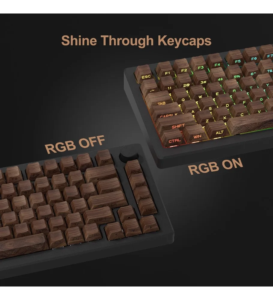 Walnut grain keycap original height side engraved light transmission PBT thermal sublimation ace68 steps from 87wooting