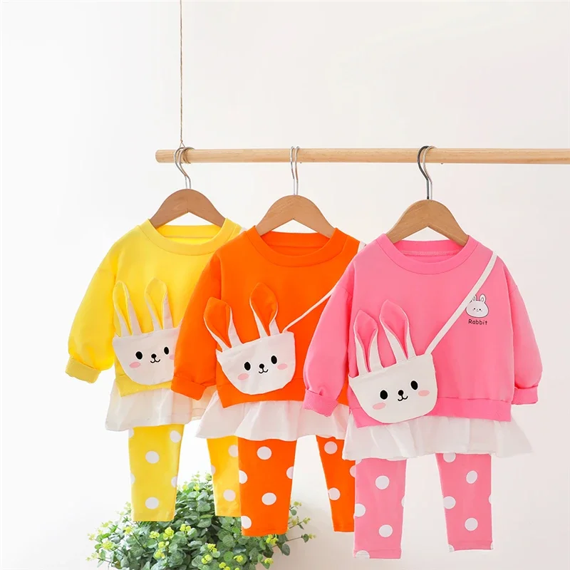 Baby Girls Clothing Sets Spring Autumn Children Cartoon Rabbit T Shirt Pants Toddler Infant Outdoor Kids Vacation Outfit