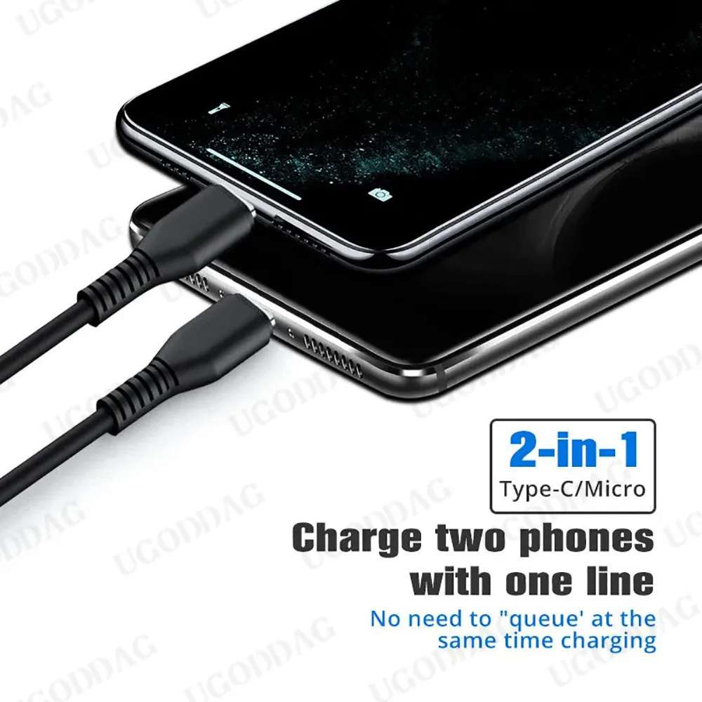 2-in-1 Data Cable Type C Phone Charger Fast Charging Cable Y Splitter 5A Fast Charging Cable for Samsung Huawei Wire Cords