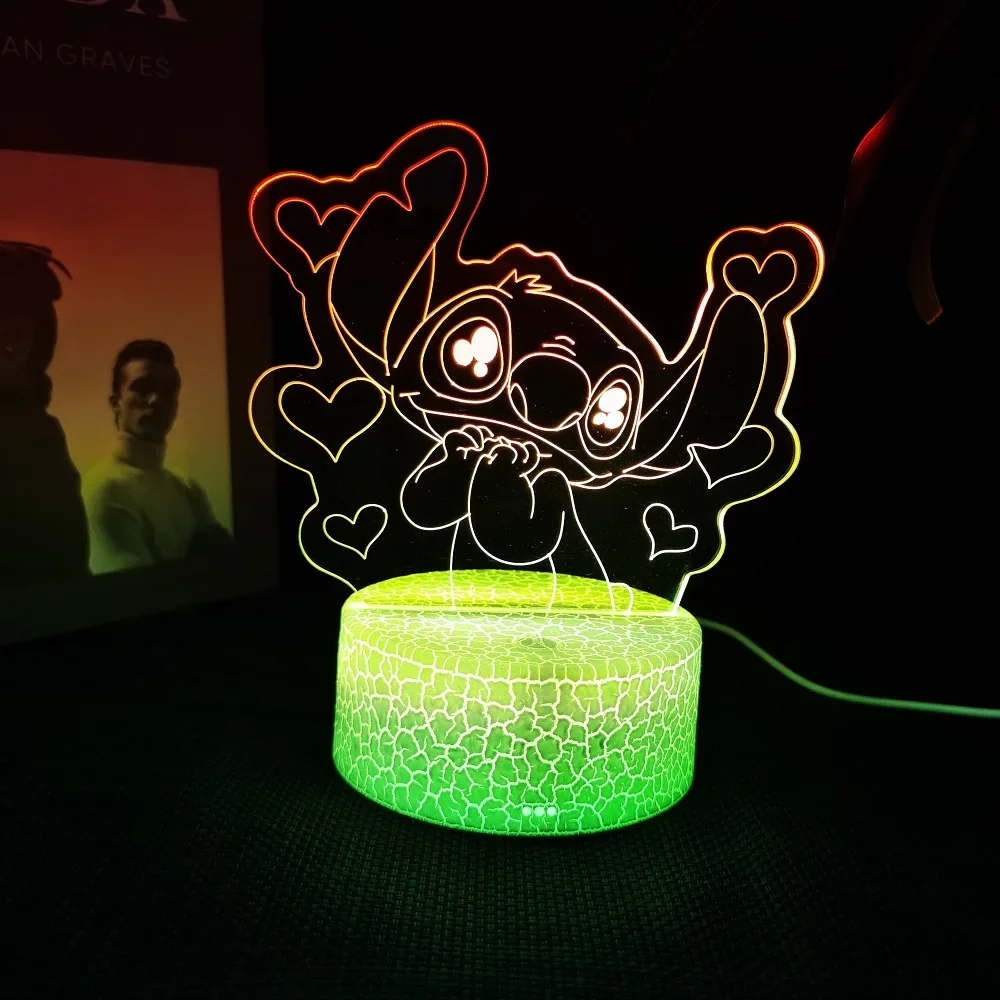 Ange & stitch 3D lampka nocna z akrylową lampką LED rgb zmieniającą kolor do dekoracji pokoju dziecięcego, prezent dla chłopców i dziewcząt