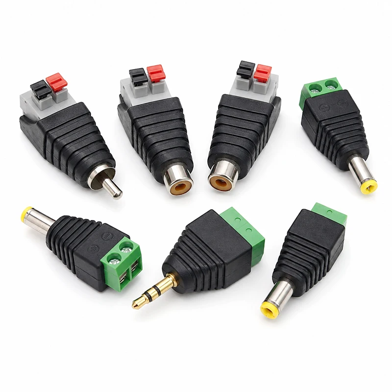 2PCS Solderless RCA Male Female Connector to 2-Pin Screw Terminal Audio Video AV Adapter for Speaker Wire CCTV DIY Cable