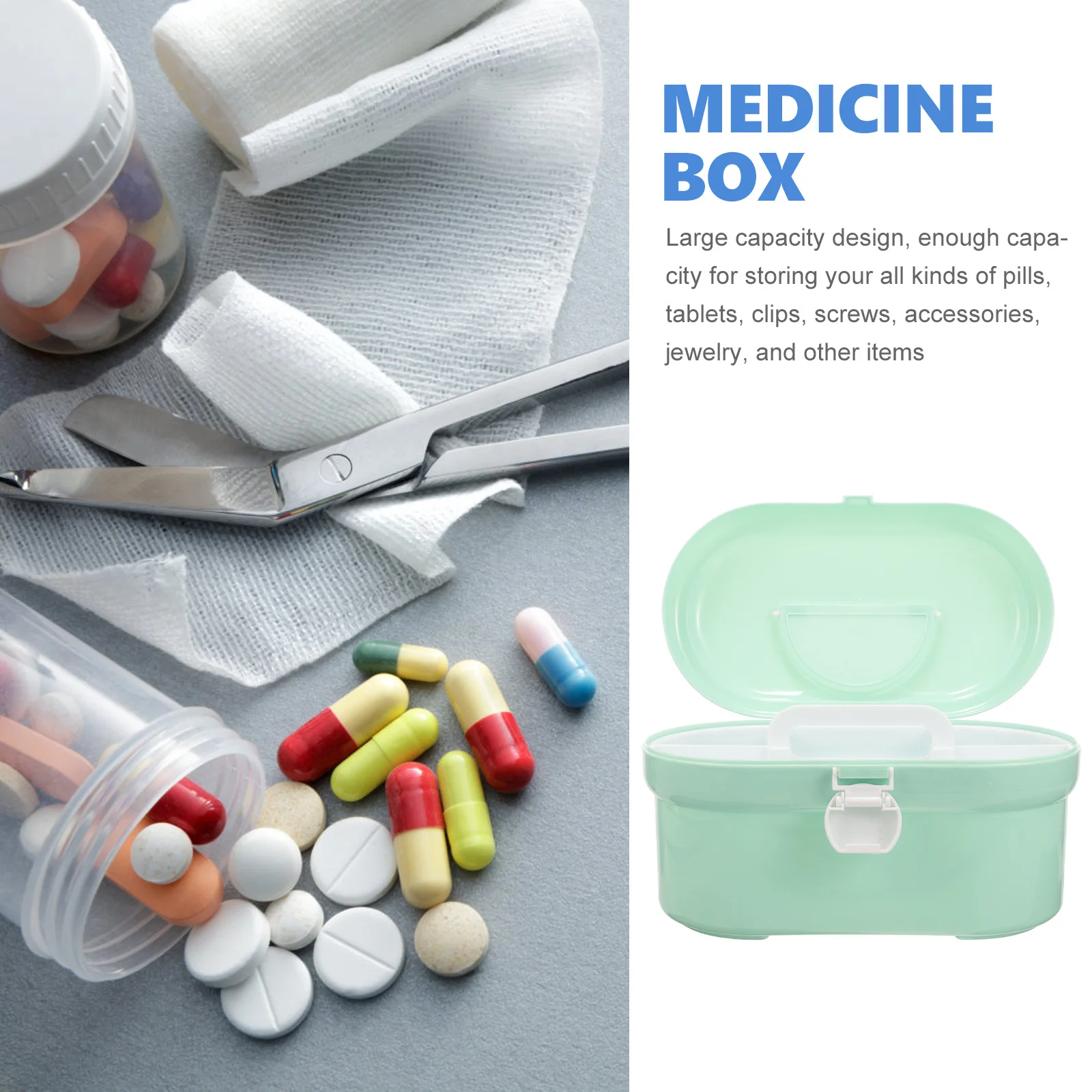 صندوق دواء محمول بطبقة مزدوجة وسعة كبيرة وخفيف الوزن ومضاد للصدمات للاستخدام المنزلي في الهواء الطلق
