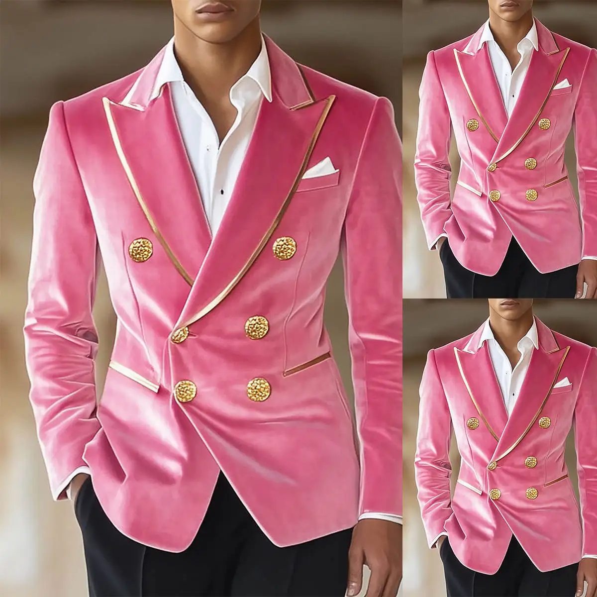 

Vintage Velvet Spring Men's Coat Peaked Lapel Tuxedos Double Breasted Groom Wear Business Party Coats Only Blazer Customized