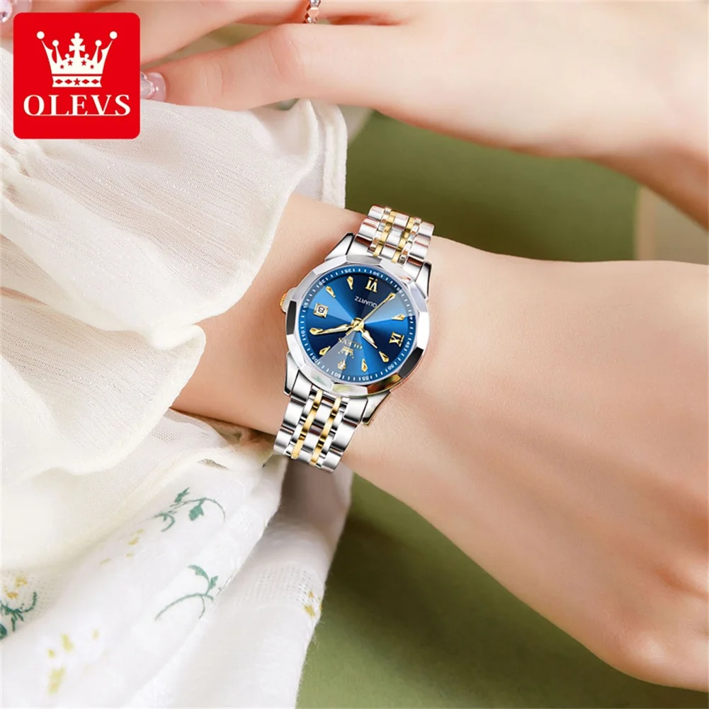 OLEVS Women\'s Watches Elegant Casual Original Quartz Watch for Ladies Wateproof Stainless Steel Date Luminous Wristwatch New