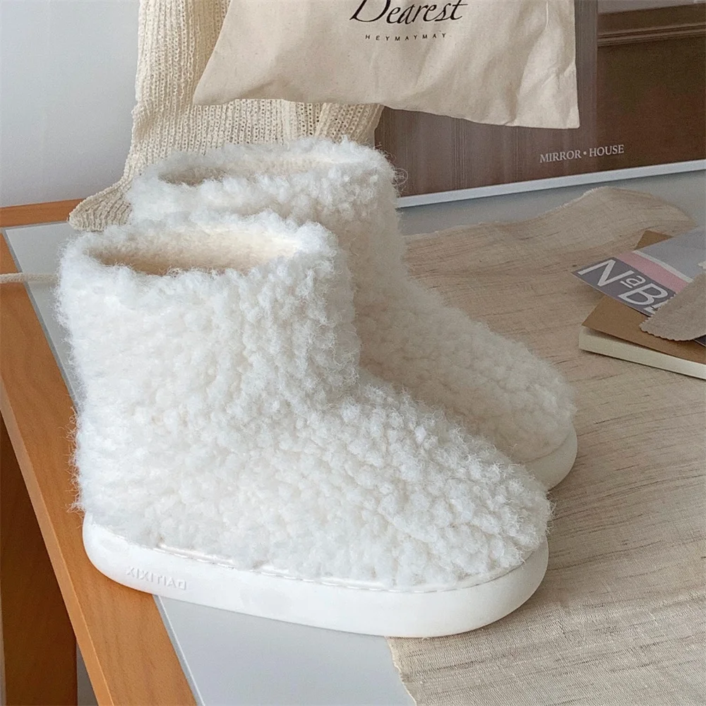 Thin Snow Boots Women Winter Thick Warm Lamb Wool Cotton Boots Korean Sle Non-Slip Short Tube Furry Boots Cotton-padded Shoes