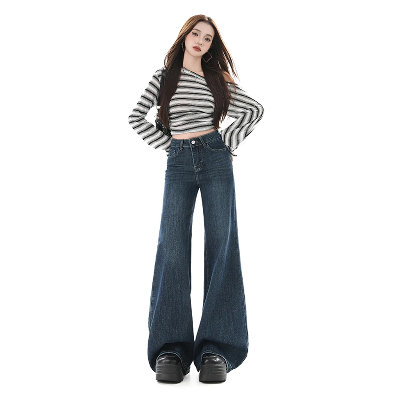 American Loose Slightly Flared Women's Jeans Women Spring Autumn High Waist Dragging Trousers Vintage Y2K Korean Denim Pants