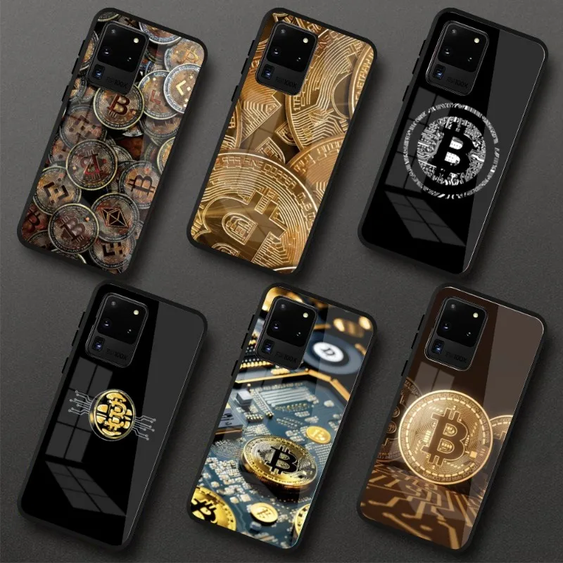 Bitcion Virtual Currency Phone Case for Samung S23 S22 S21 Pro Ultra A13 A33 A53 NOTE 20 PC Glass Phone Cover Funda