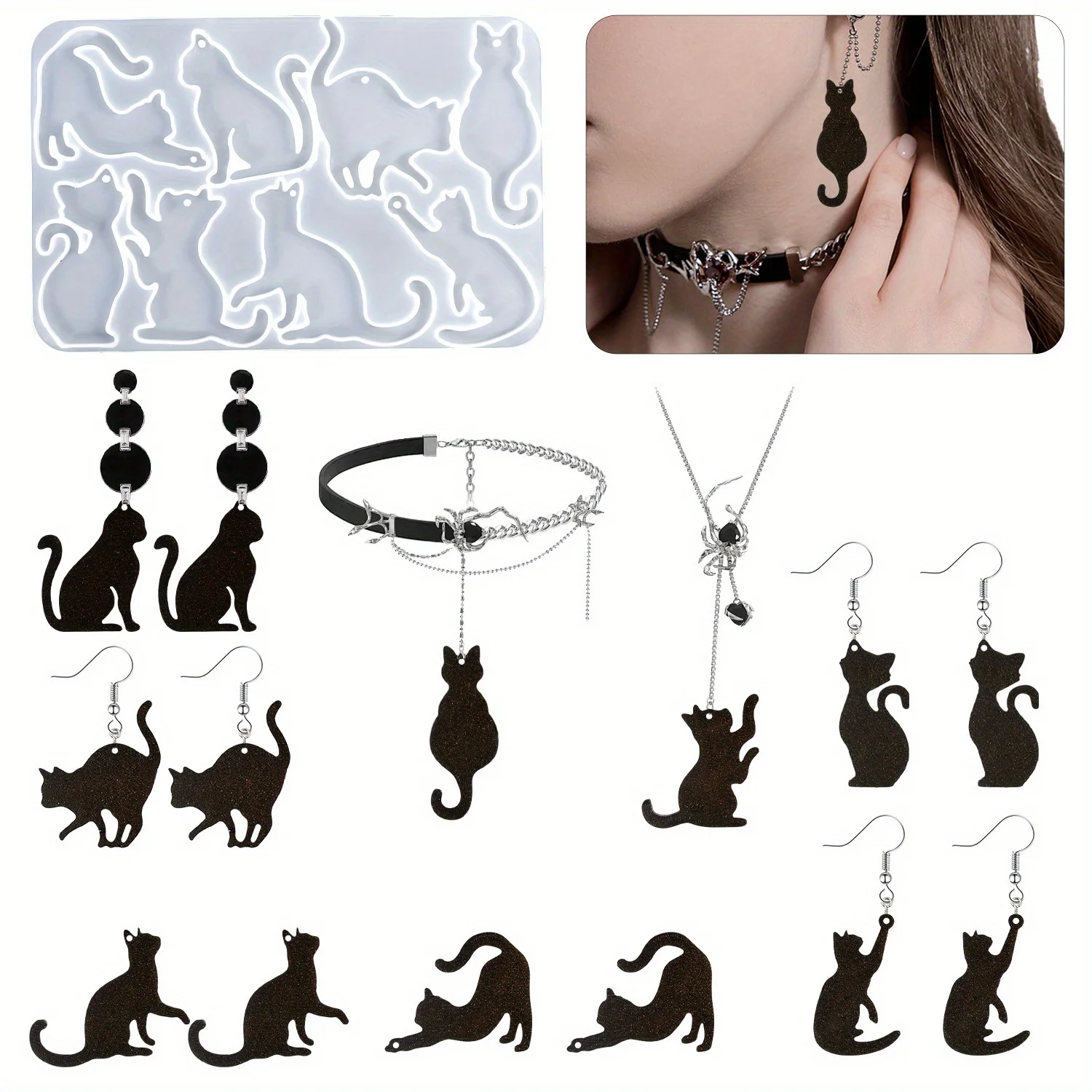 A Set of 8 Cat-Shaped Crystal Resin Molds, Ideal for Crafting Resin Items, Jewelry, Earrings, And Decorative Pieces for The Home. Perfect for Beginners, Stylish And Sophisticated, Makes a Great Graduation Present