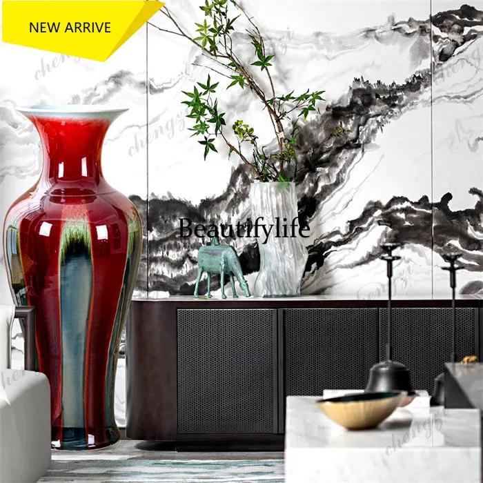 a95 Ceramic large vase Lang Hong crack glaze large retro new Chinese living room hotel decorative floor ornament