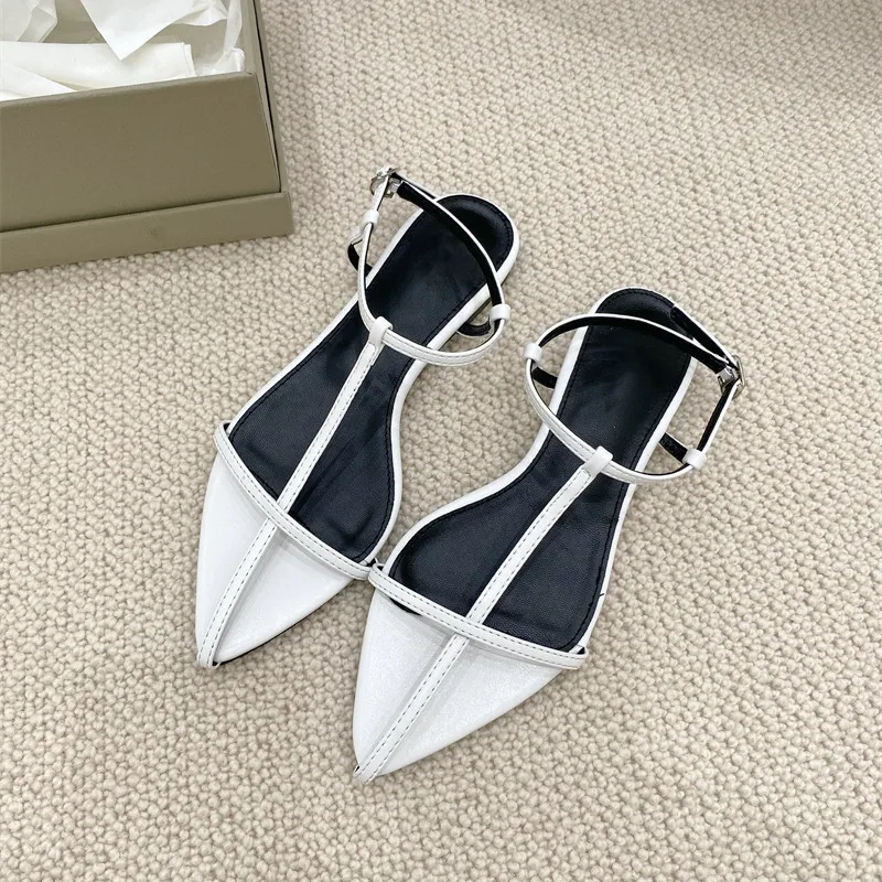 Bailamos Women Sandals 2022 New Fashion Narrow Band Flat Heel  Pointed Toe Ankle Buckle Zapatos Muje Ladies Gladiator Shoes