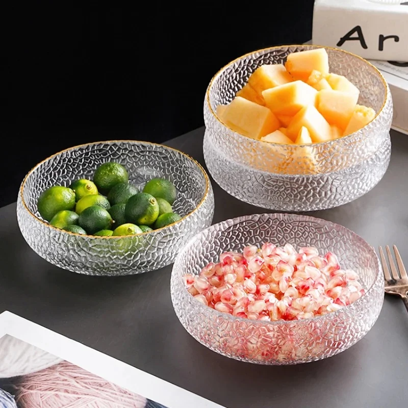 

Round Transparent Hammered Glass Dessert Bowl - Small Fruit Salad and Ice Cream Bowl for Breakfast and Cereal