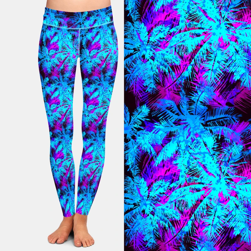 LETSFIND High Waist Women Pants 3D Palm Trees Pattern Print Fashion New Fitness Slim Girls Stretch Leggings