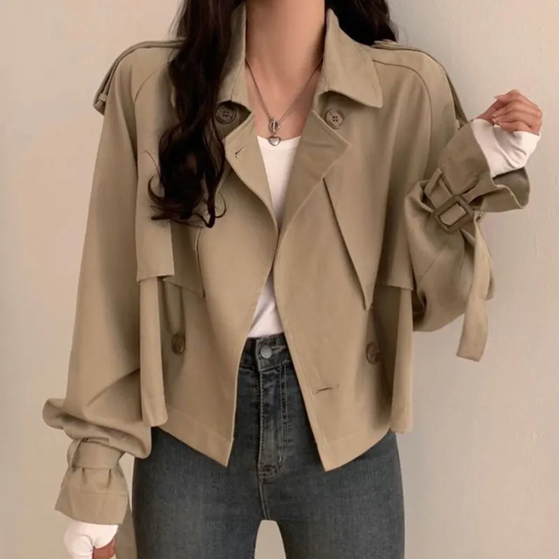 

Chic Autumnal Vintage ort Sle Coat with Double Row Buttons And Suit Collar Sve Design Elely Casual Outerwear