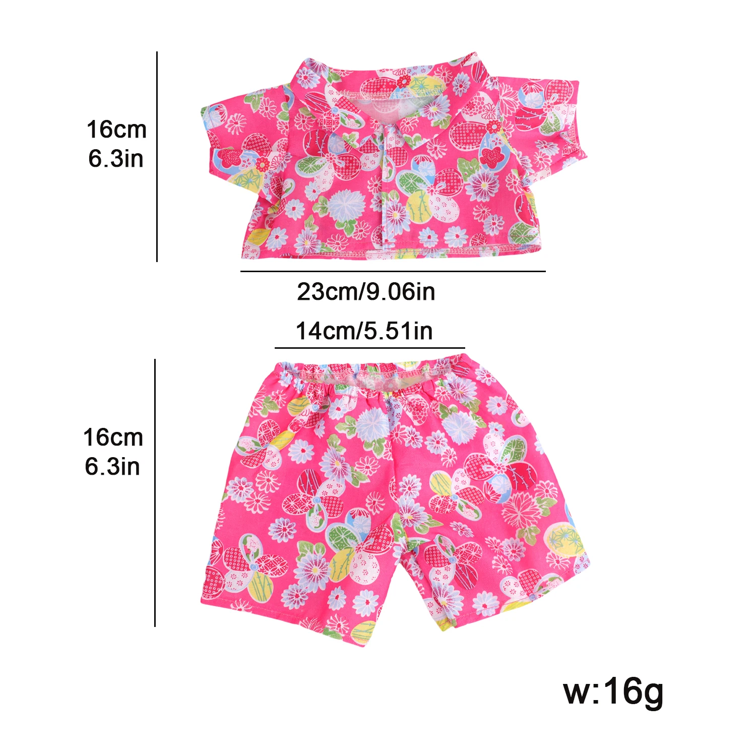 42cm Plush Bear Clothes Cartoon Print Shirt & Shorts Set, Casual Summer Outfit for 16-18 Inch Teddy Bear & Plush Dolls Toy Gift