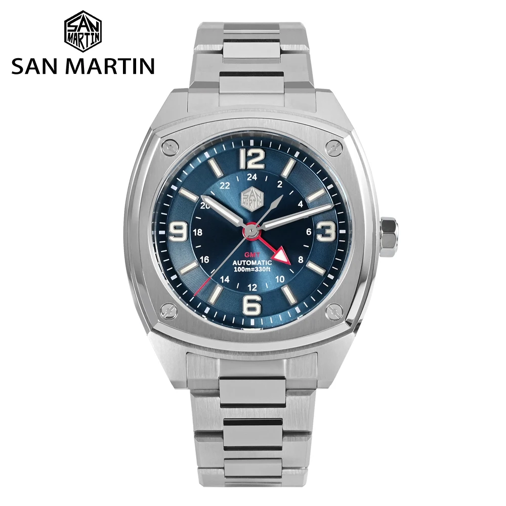 

San Martin 39.5mm Original 6460 Square GMT Watch For Men Mechanical Wristwatch Automatic Watches Sports Waterproof 10Bar SN0026C