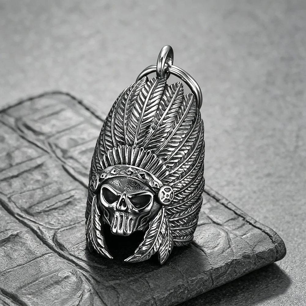 New Indian Chief Guardian Bell Pendant Necklace Unisex Vintage Motorcycle Lucky Talisman Stainless Steel Jewelry Dropshipping