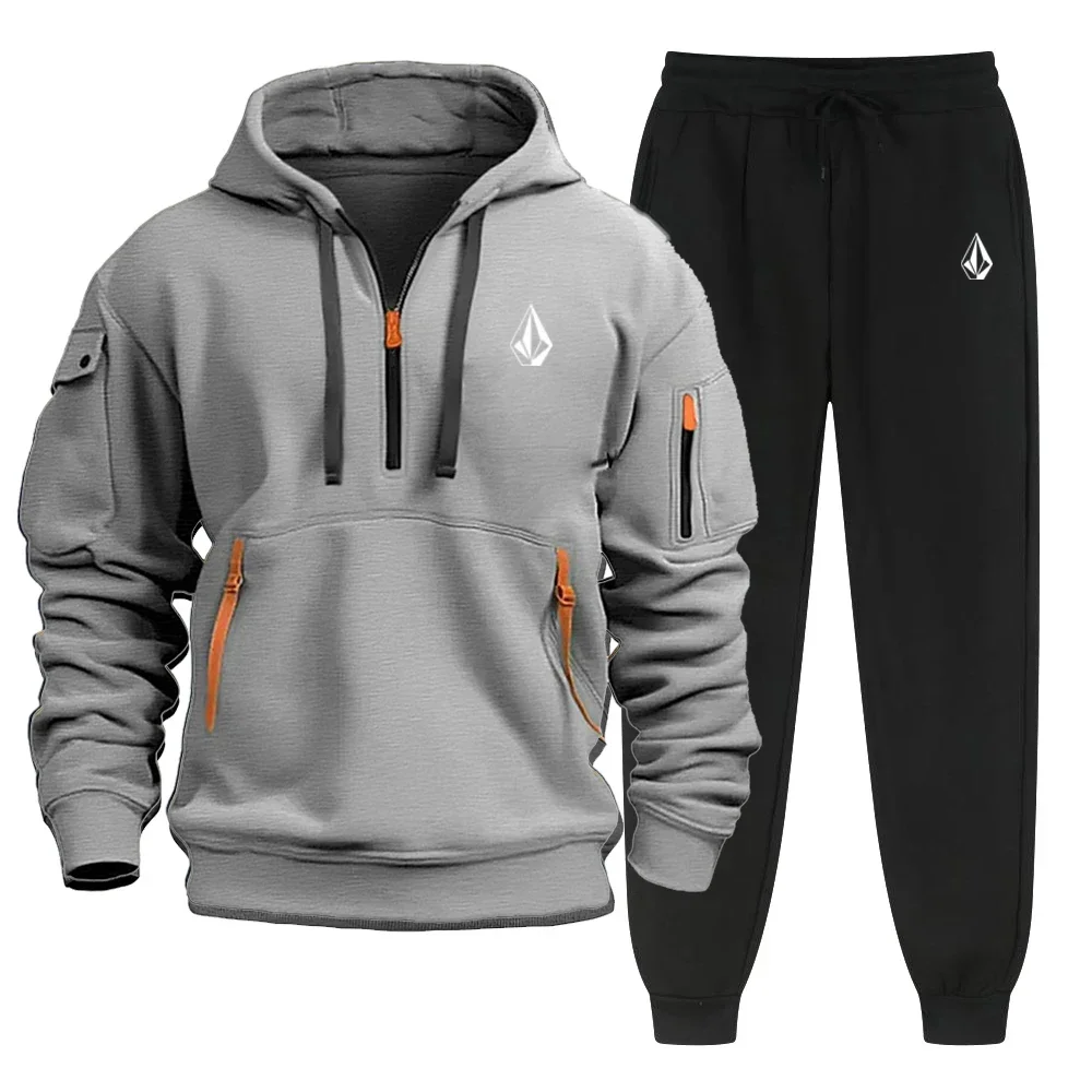 New autumn and winter printed hooded sweatshirt Volcom, loose wool sweatpants, comfortable men's lace and sports zipper