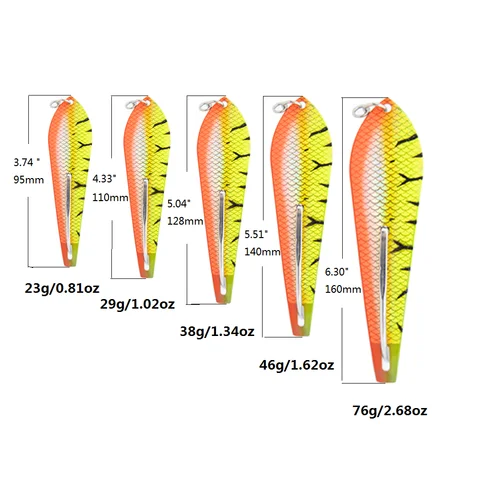 FISHINGFANS 3.75in 4.25in 5in 5.5in 6in Fishing Shaped Metal Sequin Bait Deep Sea Trolling Jig Spoon Lure Kingfish Mackere Lure