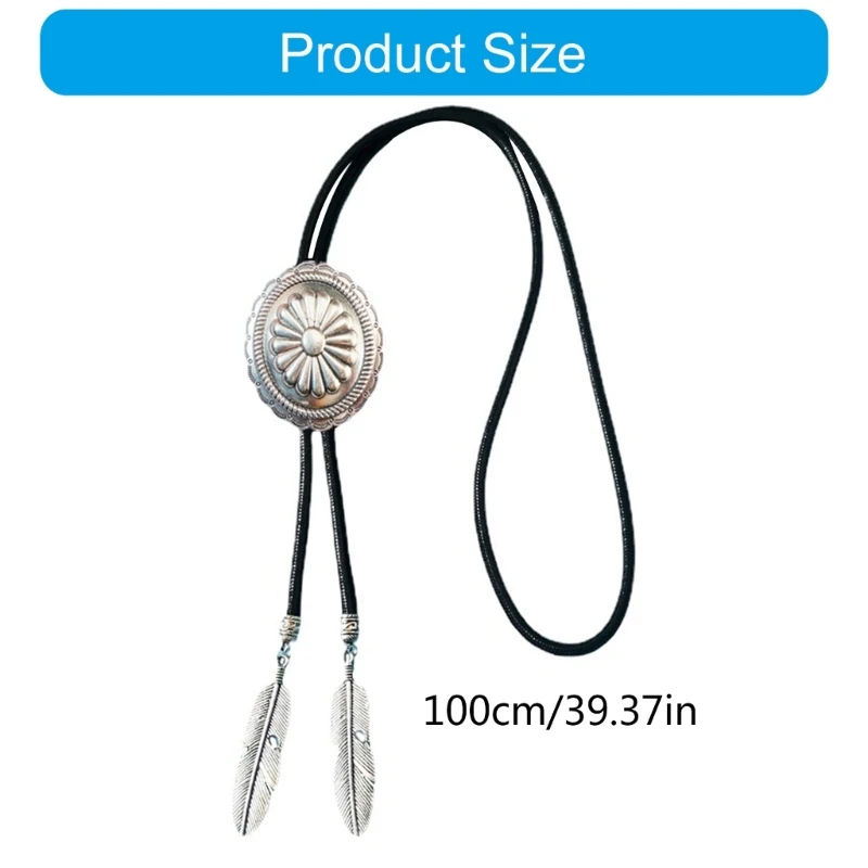 Mannen Vrouwen Bolo Tie Metalen Bloem Western Cowboy Gevederde Hanger Charme Ketting