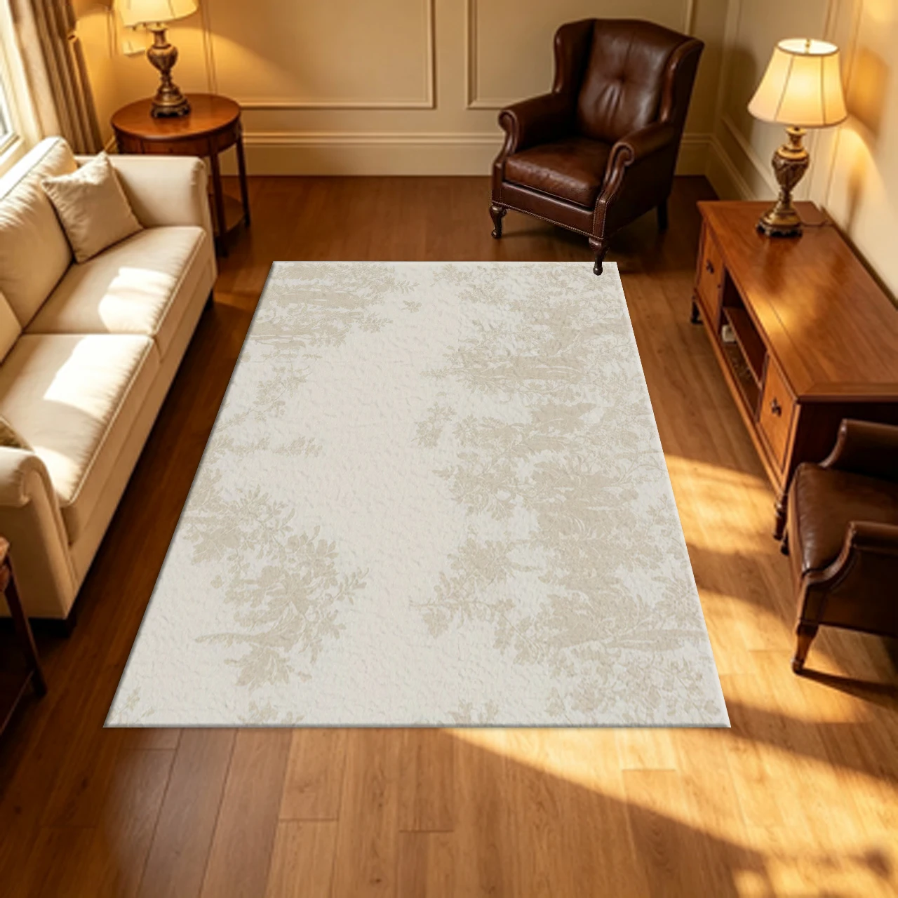 Vintage Subtle Botanical Floral Carpet Flooring Soft Neutral Home Decor Area Rug for Living Room Bedroom Apartment