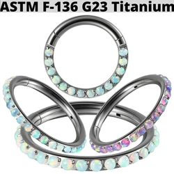 1PC Pave Multi Natural Opal Stone 16 Gauge 316L Surgical Steel Hinged Clicker Segment Ring Ear Cartilage Tragus Helix Piercing