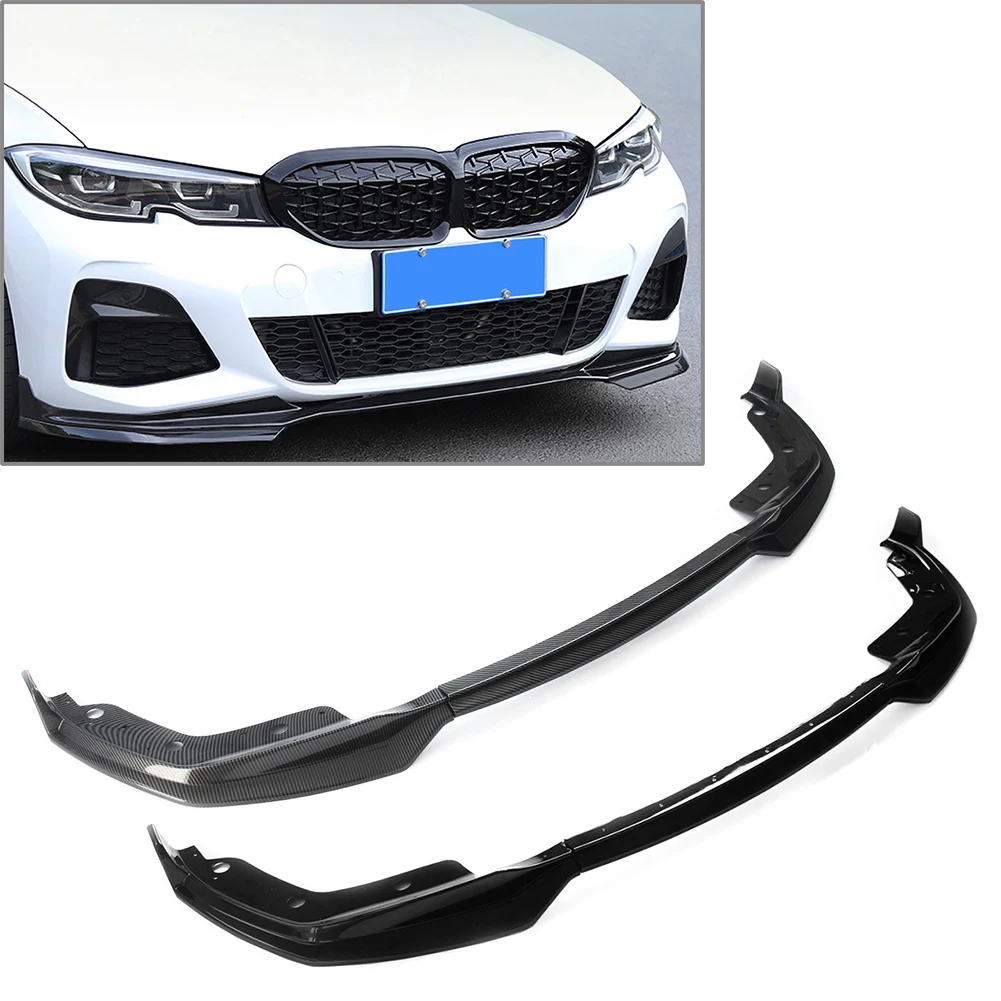 For BMW 3 Series G20 G28 M Sport 2019-2020 Car ABS Front Bumper Lip Chin Spoiler Splitter Body Kits Glossy Black / Carbon Fiber