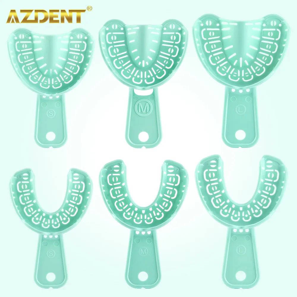 1set Azdent Dental Impression Trays 6Pcs/Set Green Full Mouth for Teeth Mold Tray Plastic Large Medium Small Lab Dentistry Tools