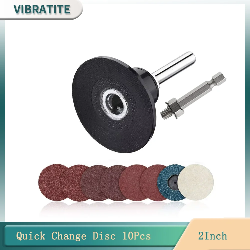 2Inch 50MM Quick Change Disc Pad Kit 10 Pcs with 1/4'' Holder Shank Surface Conditioning Disc Woolen Pad Sandpaper for Polishing