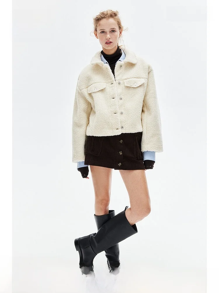 

Женский теплый кардиган H&M на пуговицах из флиса Teddy Fleece, 100% полиэстер, весна-осень 2024