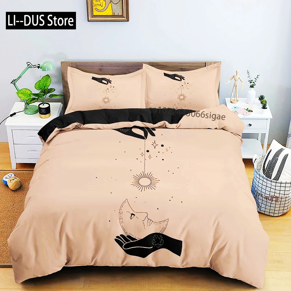 

Psychedelic Duvet Cover Set Moon Sun Hand Bedding Set Personalized Polyester Comforter Cover Queen King Full Size For Boys Teens