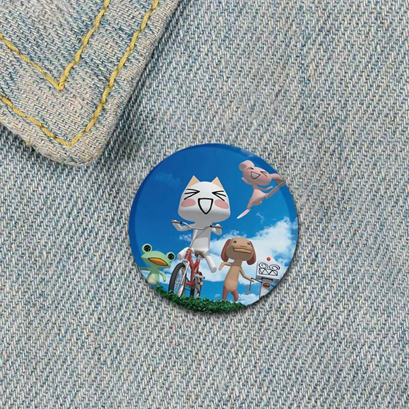 32/44/58mm Round Cartoon divertenti spille Toro Inoue Cat Pins distintivo fatto a mano per zaino Cothes accessori decorazione regali