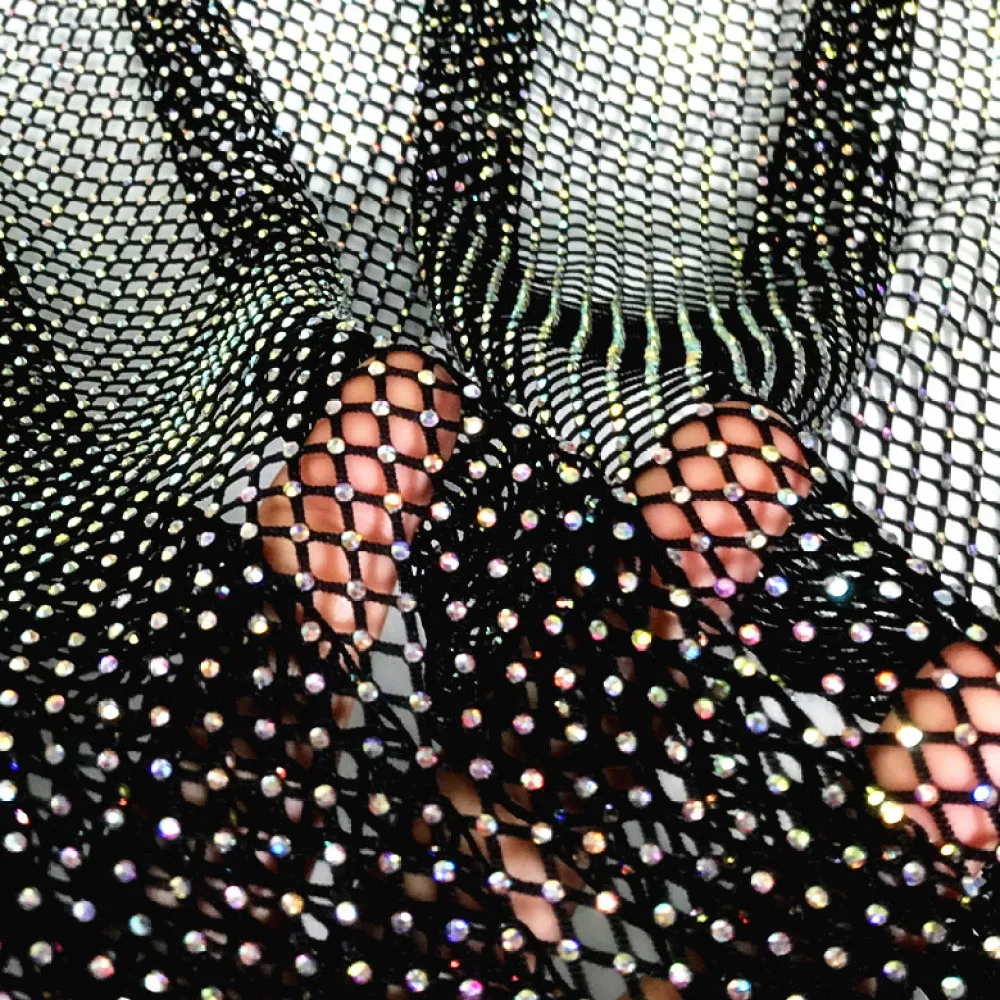 Luxury Full Rhinestone Mesh Fabric Brightness Elastic Net Clothing Dress Clothing High End Customized Fabric Sewing Material