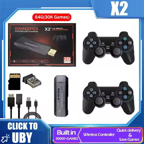 X2 Plus Retro Game Console - 64GB Plug &amp; Play Stick with 50,000+ Games &amp; Dual Wireless Controllers for PS1, N64, Dreamcast