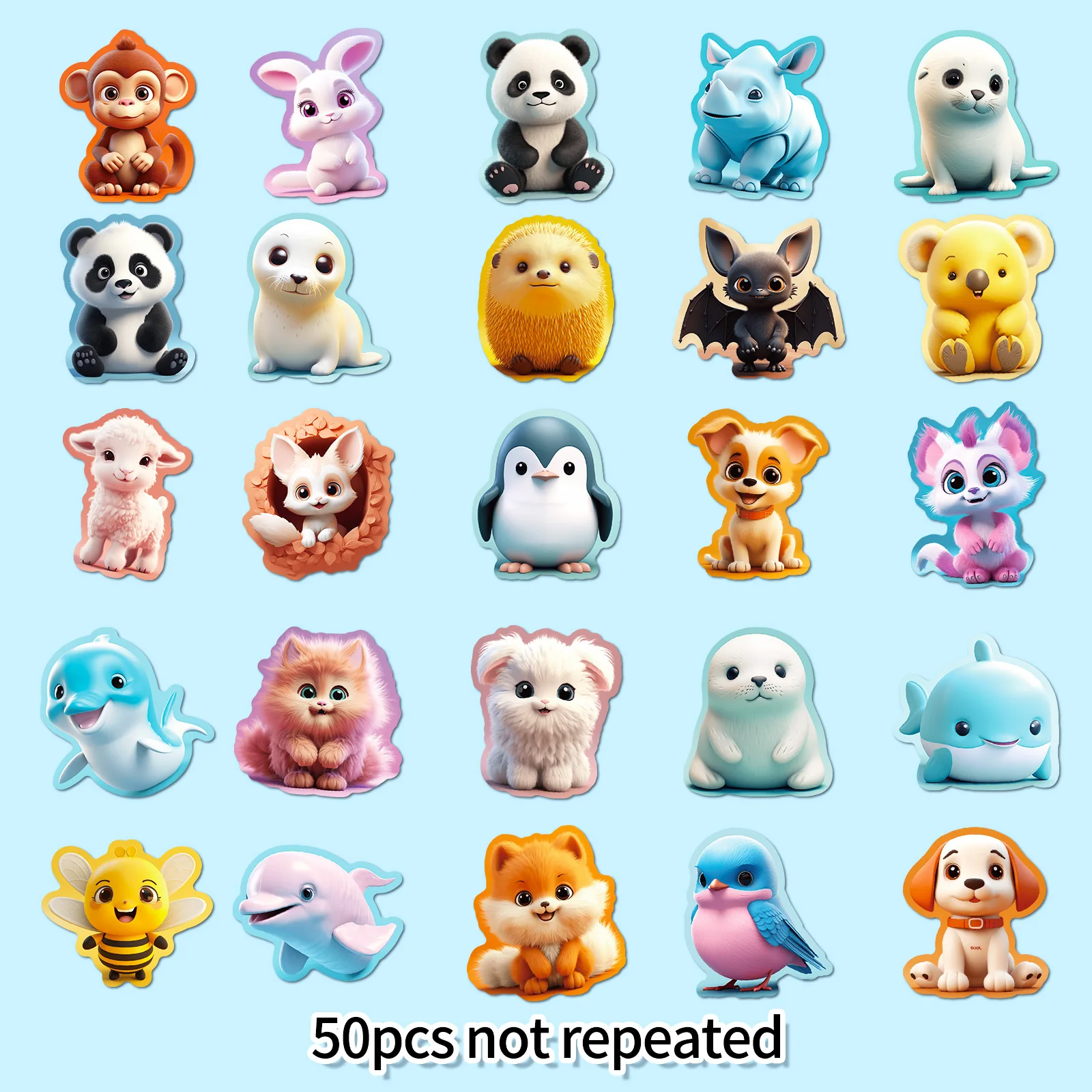 50 Buah Stiker Doodle Tahan Air Hari Ini Hewan Lucu 3D Stiker Sepeda Motor, untuk Casing Ponsel Laptop Mobil Cangkir Botol Air Bagasi