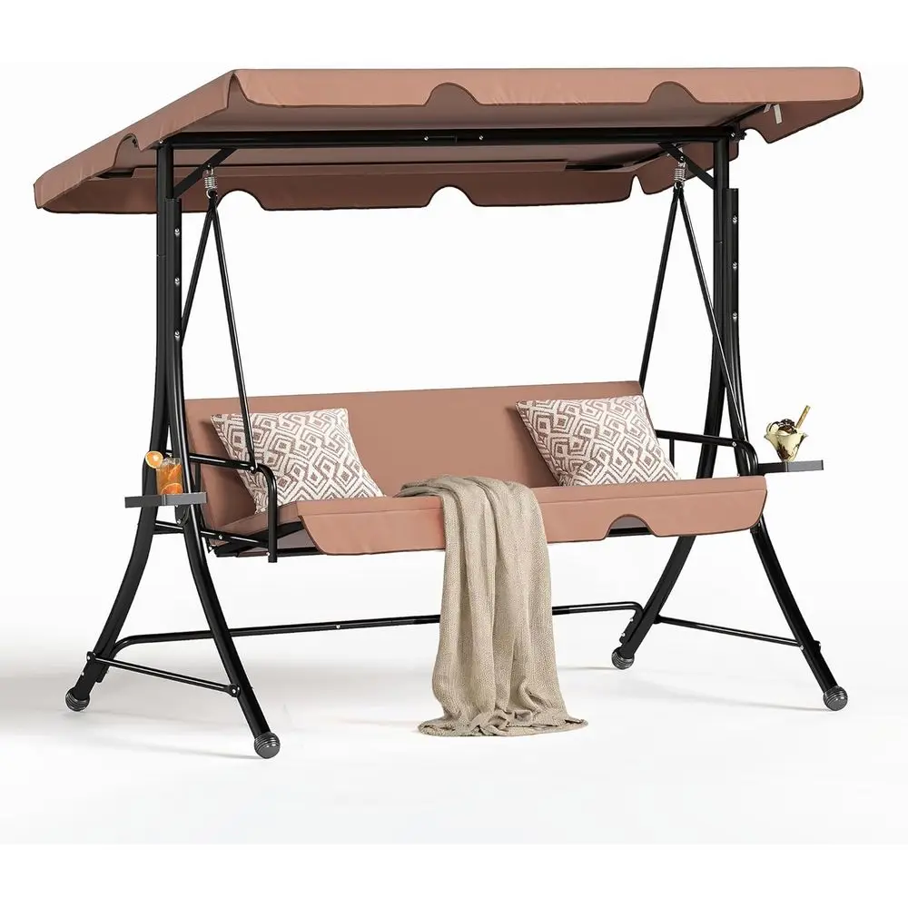 

Уличные качели-диван 2-в-1 с подставкой, 3-местные садовые качели с регулируемыми и съемными подушками, идеально подходят для патио, заднего двора, сада